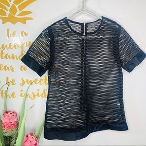 Gracia Black Fishnet Mesh Short Sleeve Top Small